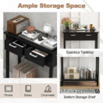 Narrow Console Table with Drawers and Bottom Storage Shelf