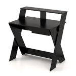 Compact Computer Desk with Drawer and Raised Monitor Shelf