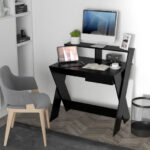 Compact Computer Desk with Drawer and Raised Monitor Shelf
