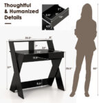 Compact Computer Desk with Drawer and Raised Monitor Shelf