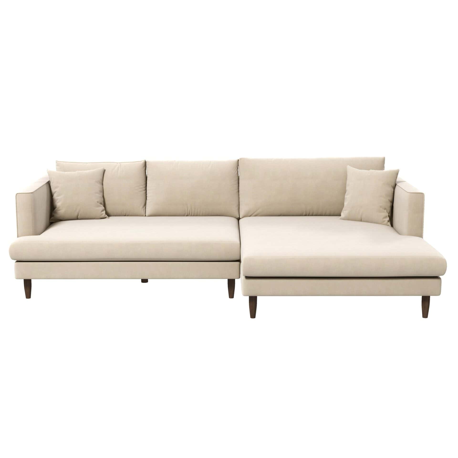 Cream Velvet L-Shaped Sectional Sofa Right Facing 1 Cream Velvet L-Shaped Sectional Sofa Right Facing