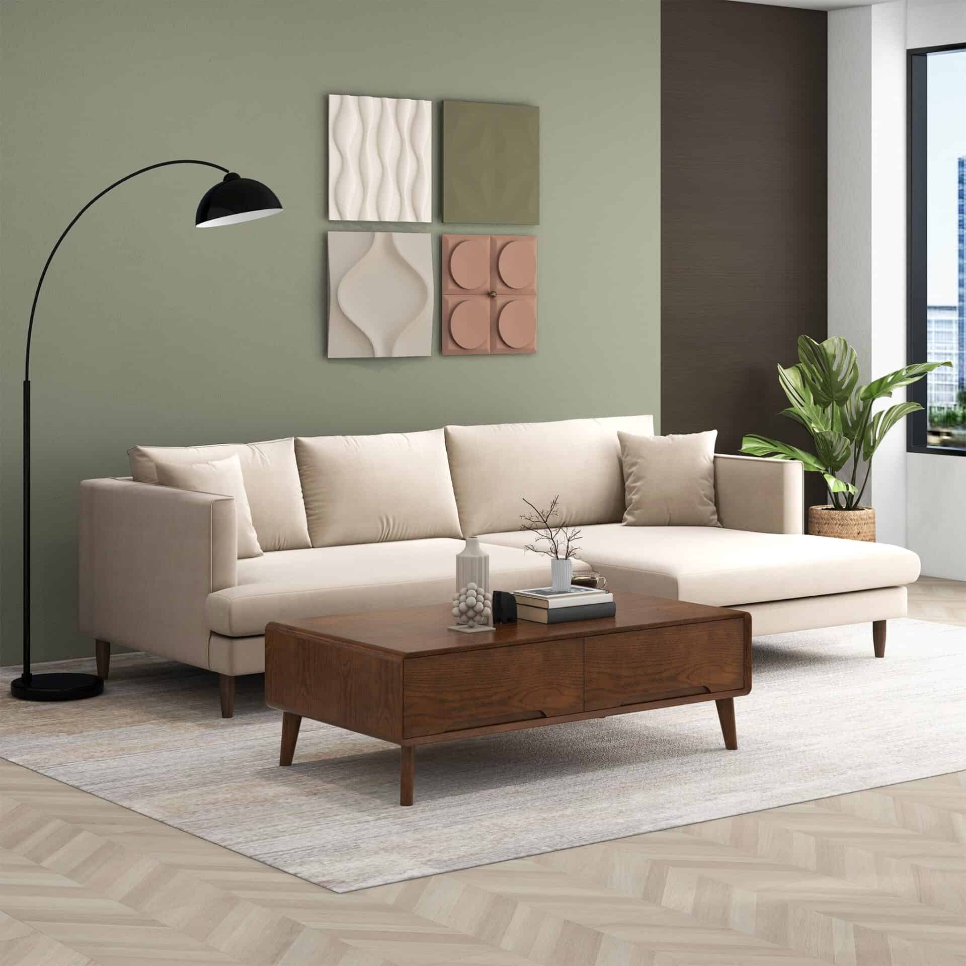 Cream Velvet L-Shaped Sectional Sofa Right Facing 3 Cream Velvet L-Shaped Sectional Sofa Right Facing - Image 3