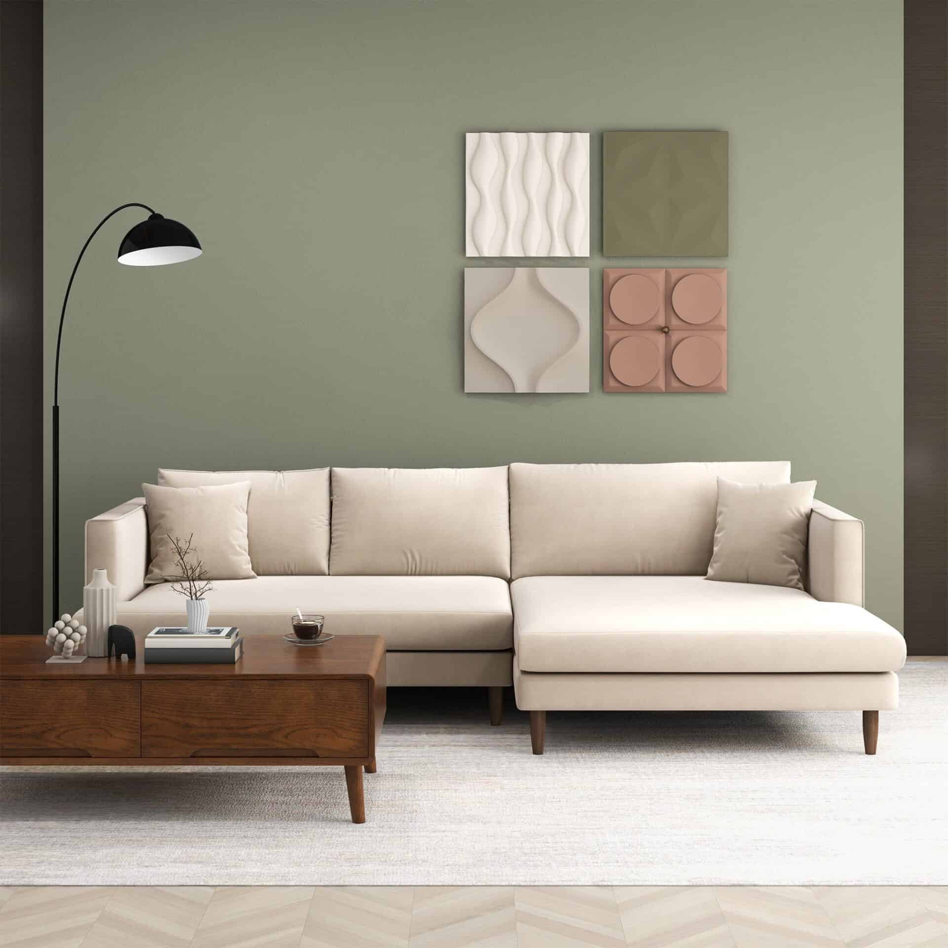 Cream Velvet L-Shaped Sectional Sofa Right Facing 2 Cream Velvet L-Shaped Sectional Sofa Right Facing - Image 2