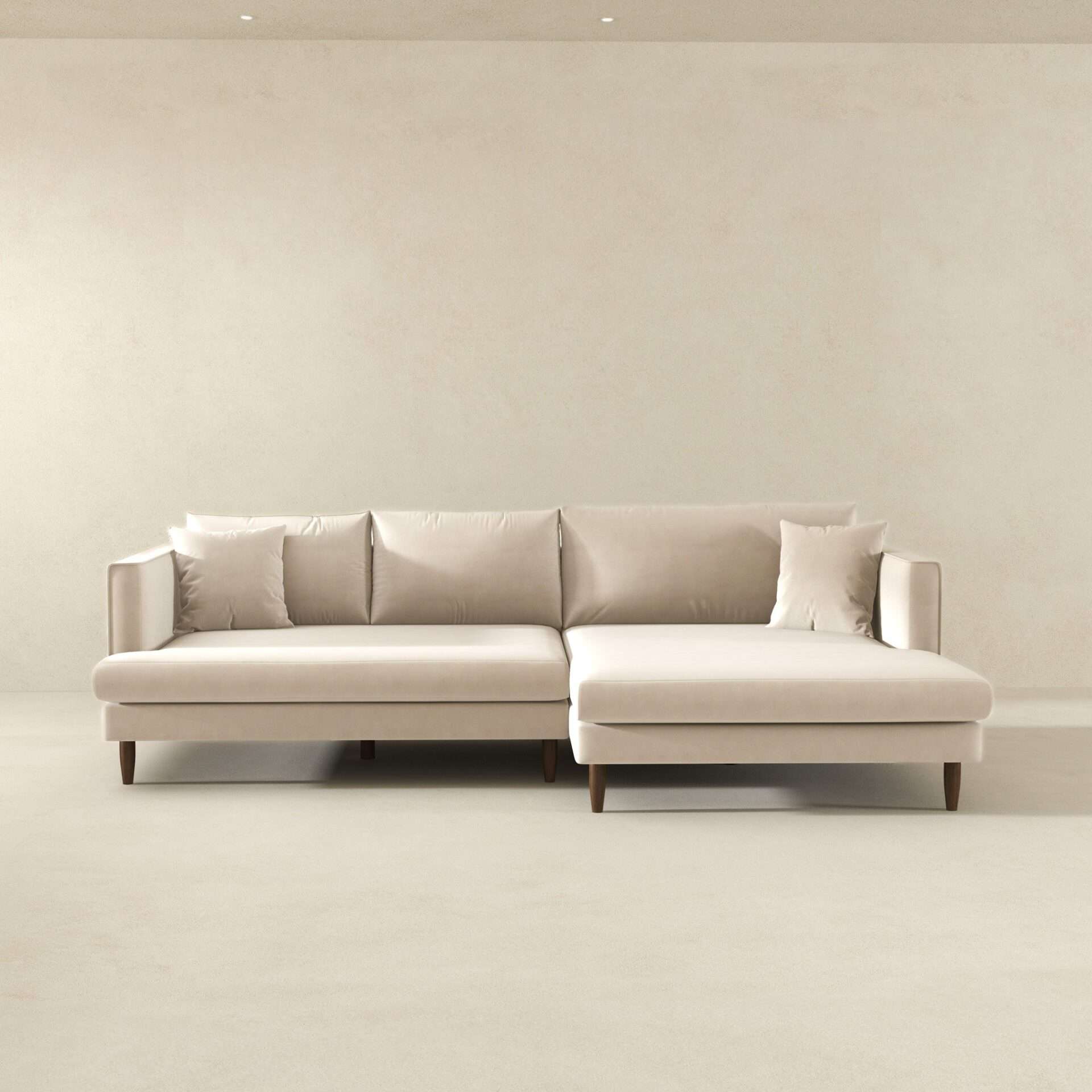 Cream Velvet L-Shaped Sectional Sofa Right Facing 6 Cream Velvet L-Shaped Sectional Sofa Right Facing - Image 6