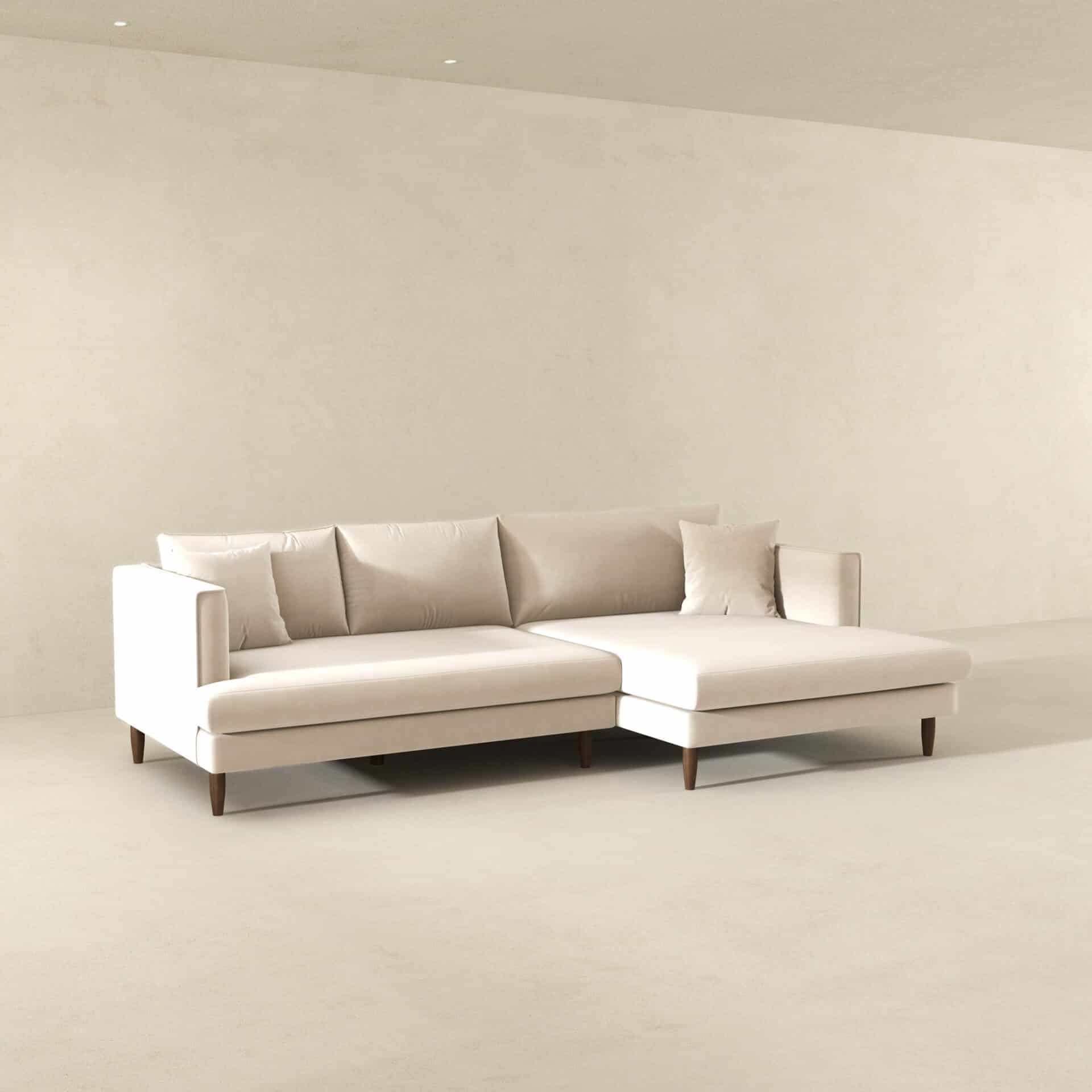 Cream Velvet L-Shaped Sectional Sofa Right Facing 5 Cream Velvet L-Shaped Sectional Sofa Right Facing - Image 5