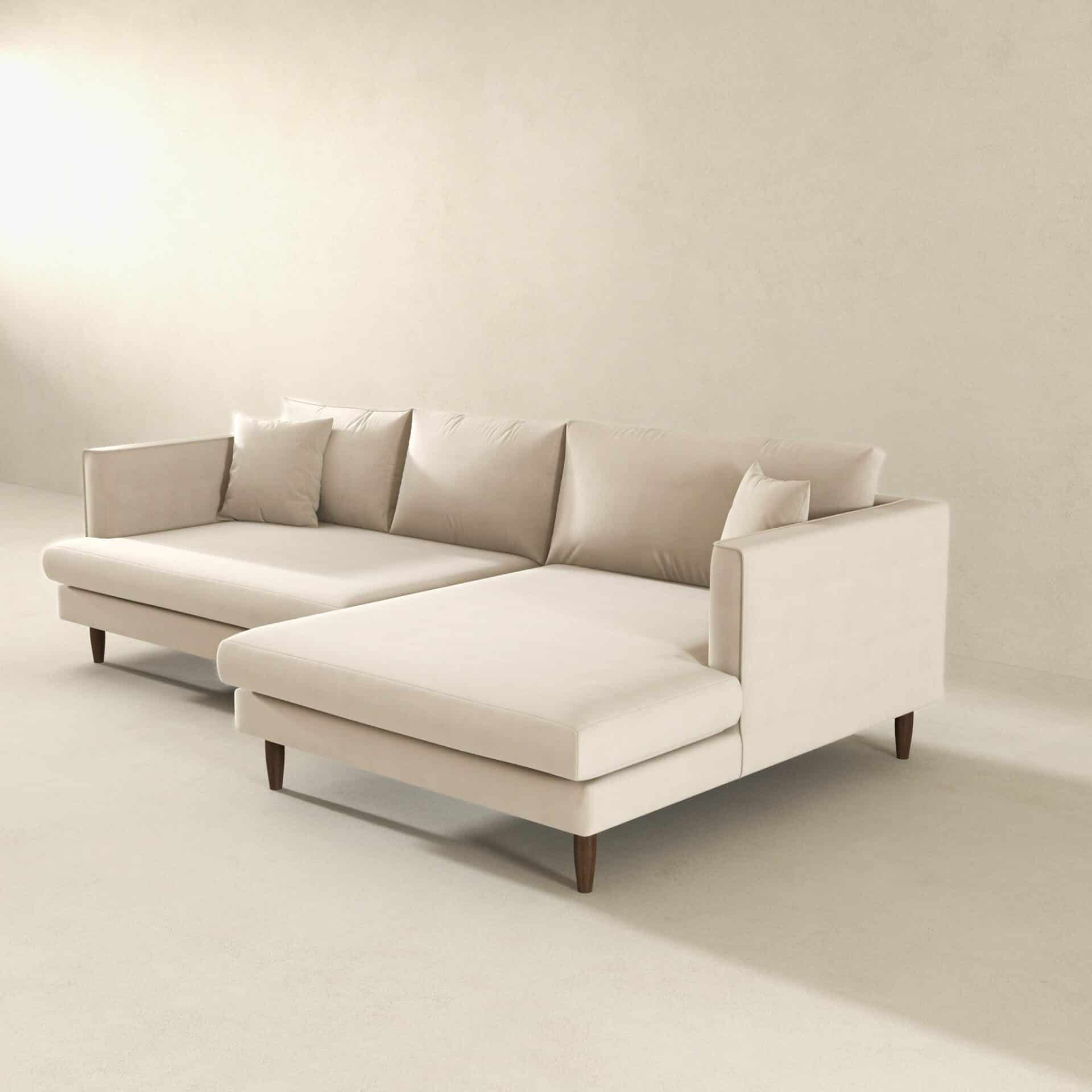 Cream Velvet L-Shaped Sectional Sofa Right Facing 4 Cream Velvet L-Shaped Sectional Sofa Right Facing - Image 4