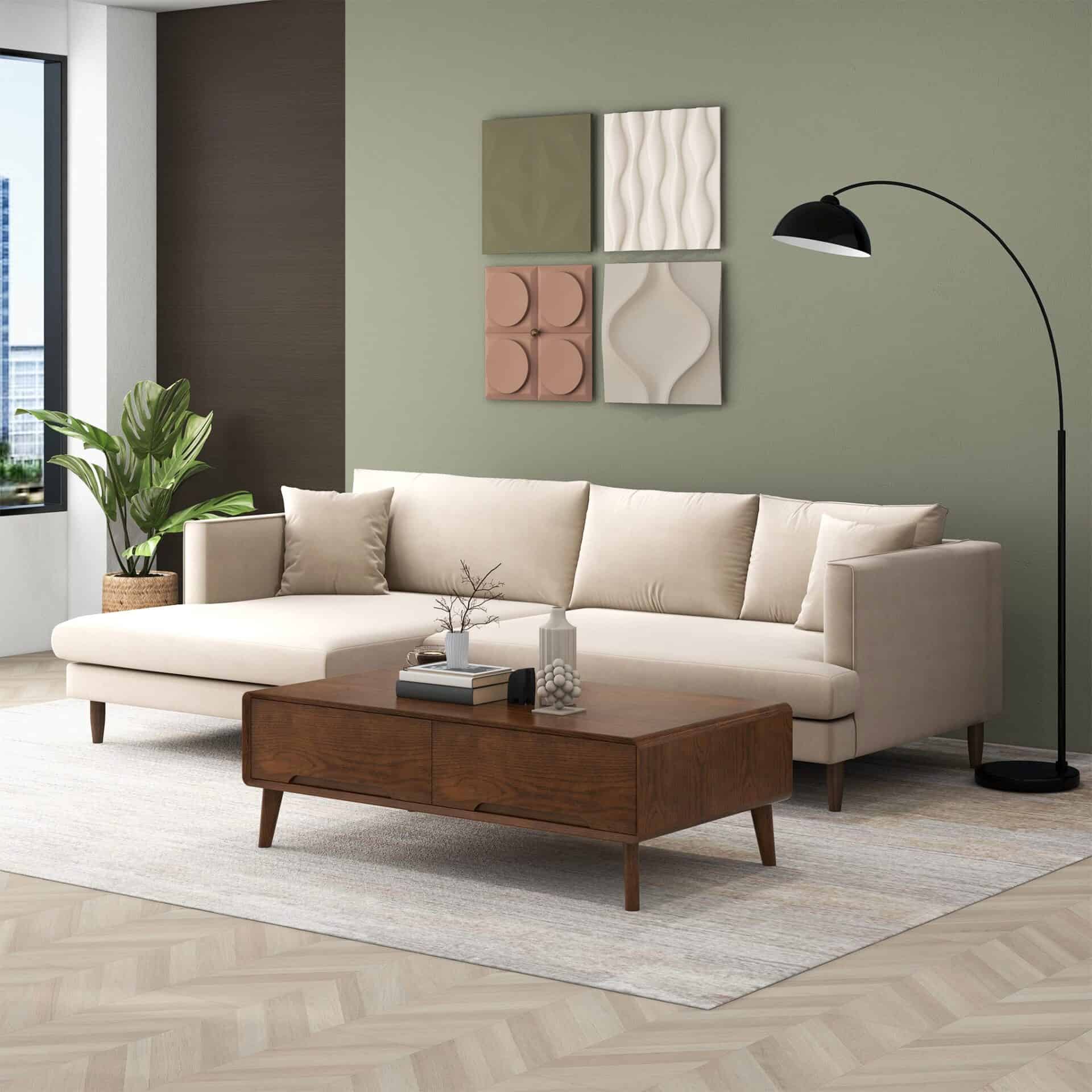 Cream Velvet L-Shaped Sectional Sofa Left Facing 6 Cream Velvet L-Shaped Sectional Sofa Left Facing - Image 6