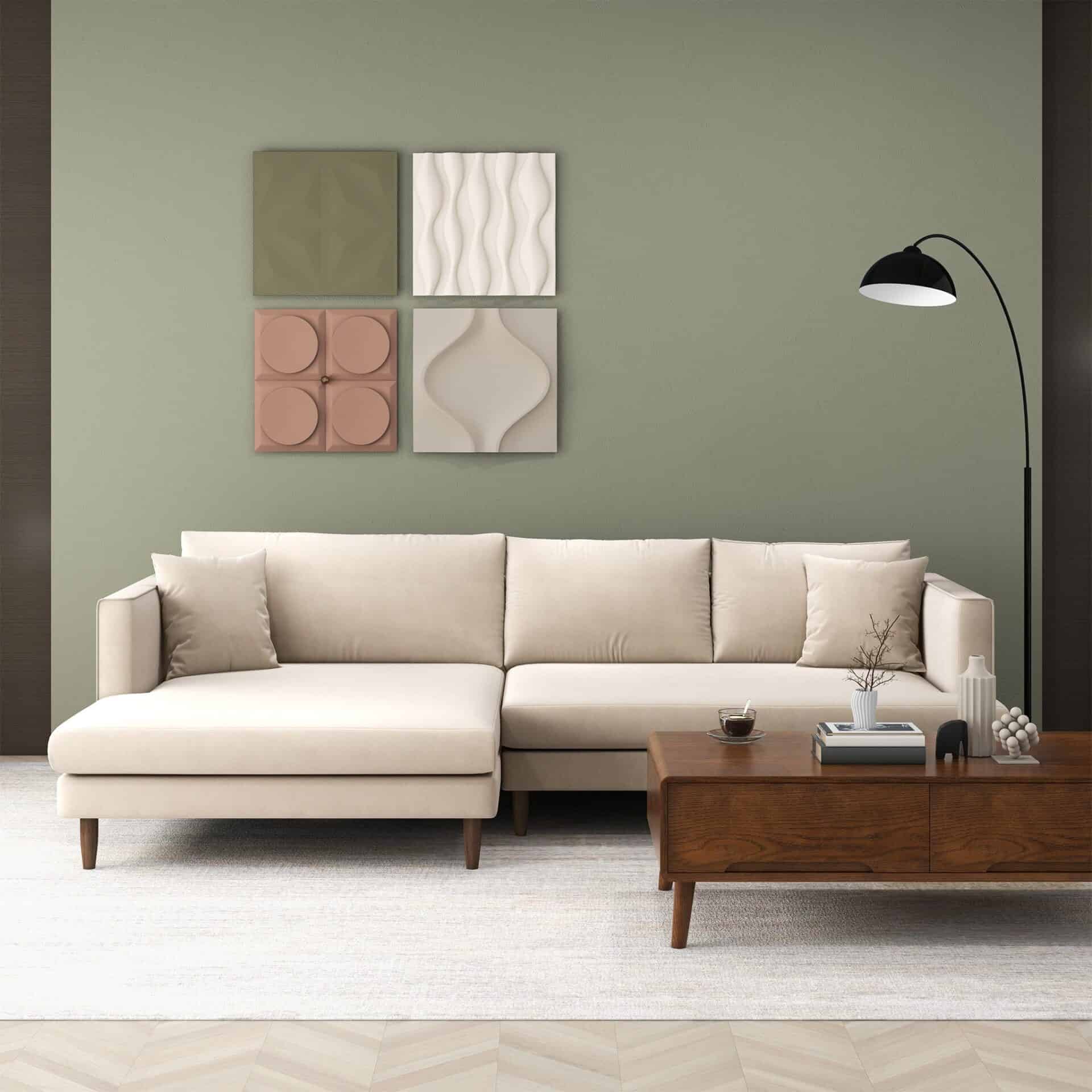 Cream Velvet L-Shaped Sectional Sofa Left Facing 2 Cream Velvet L-Shaped Sectional Sofa Left Facing - Image 2