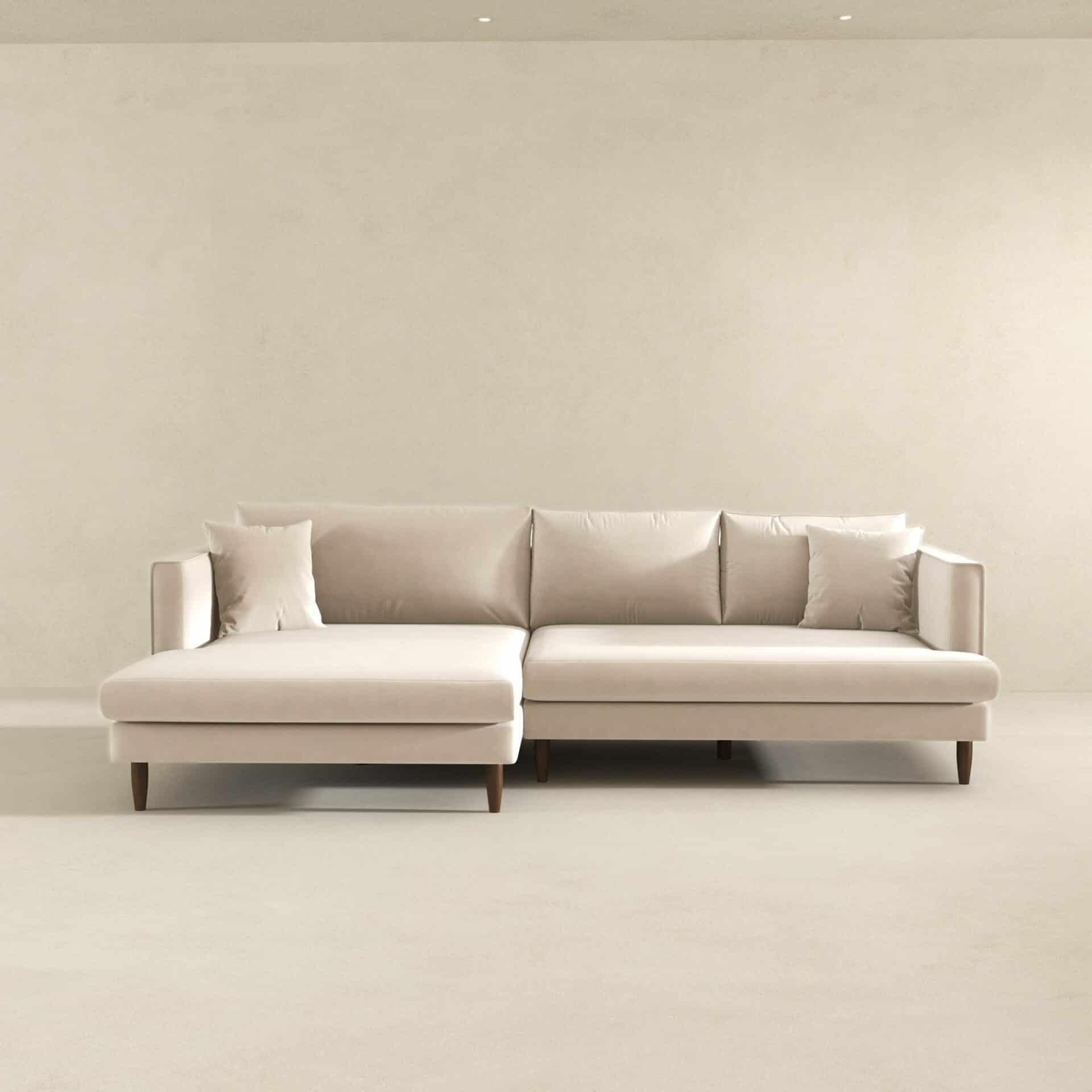 Cream Velvet L-Shaped Sectional Sofa Left Facing 5 Cream Velvet L-Shaped Sectional Sofa Left Facing - Image 5