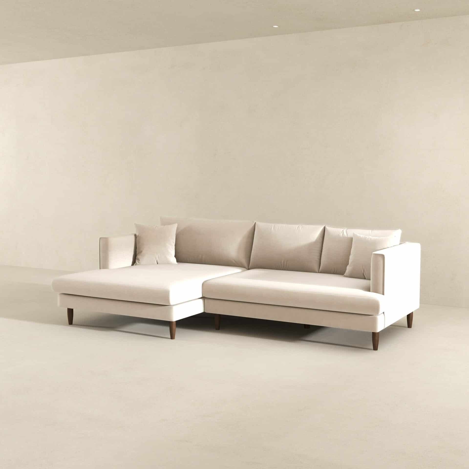 Cream Velvet L-Shaped Sectional Sofa Left Facing 4 Cream Velvet L-Shaped Sectional Sofa Left Facing - Image 4