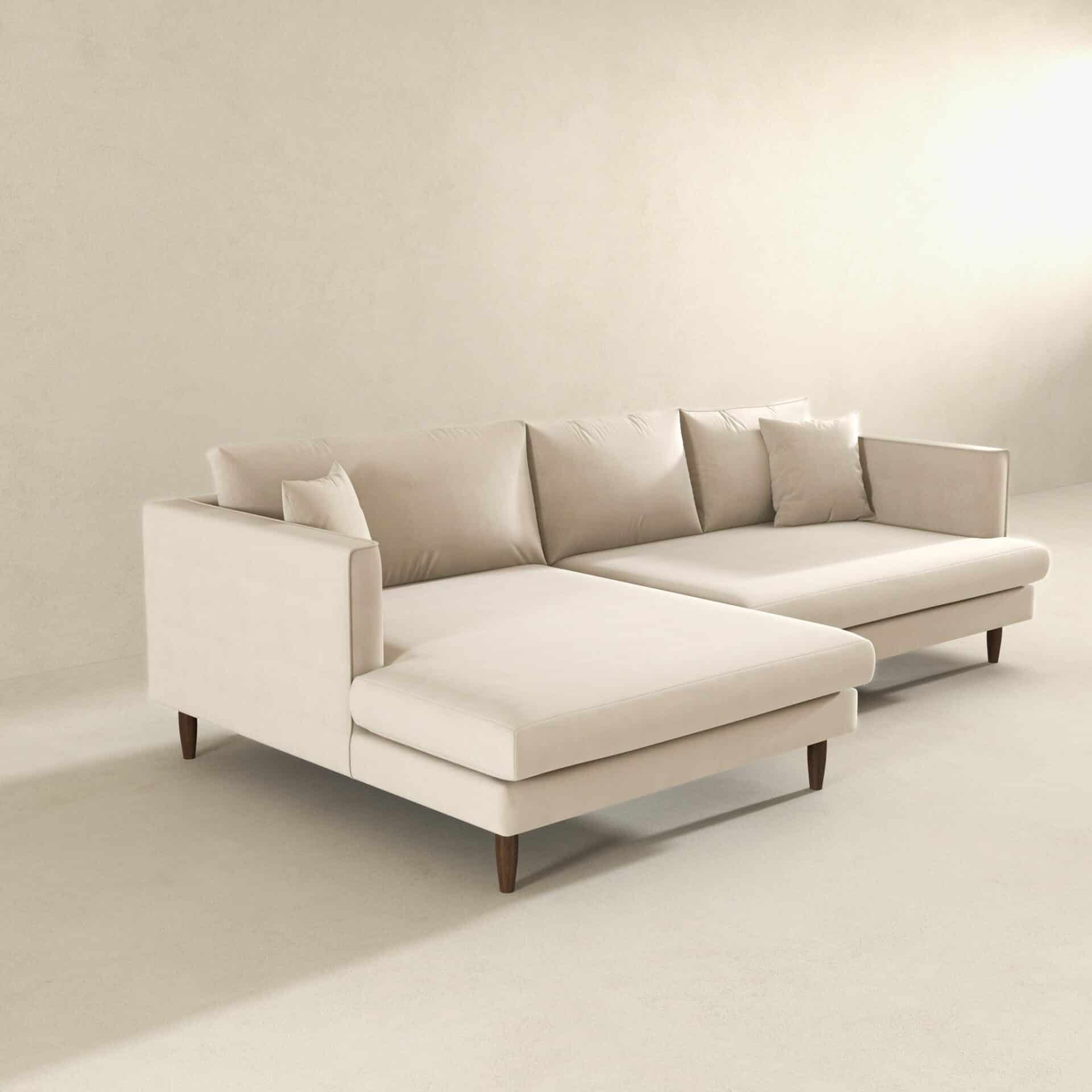 Cream Velvet L-Shaped Sectional Sofa Left Facing 3 Cream Velvet L-Shaped Sectional Sofa Left Facing - Image 3