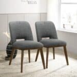 Grey Fabric Upholstered Dining Chairs with Walnut Base (Set of 2) 10 Grey Fabric Upholstered Dining Chairs with Walnut Base (Set of 2)