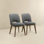 Grey Fabric Upholstered Dining Chairs with Walnut Base (Set of 2) 12 Grey Fabric Upholstered Dining Chairs with Walnut Base (Set of 2)