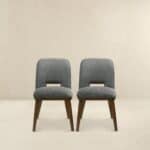 Grey Fabric Upholstered Dining Chairs with Walnut Base (Set of 2) 14 Grey Fabric Upholstered Dining Chairs with Walnut Base (Set of 2)