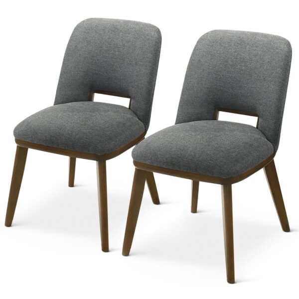 Grey Fabric Upholstered Dining Chairs with Walnut Base (Set of 2)