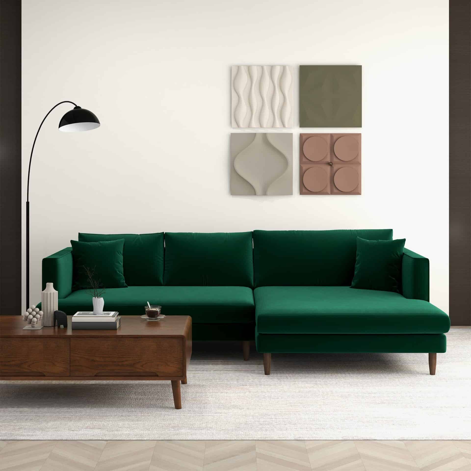 Green Velvet L-Shaped Sectional Sofa Right Facing 3 Green Velvet L-Shaped Sectional Sofa Right Facing - Image 3