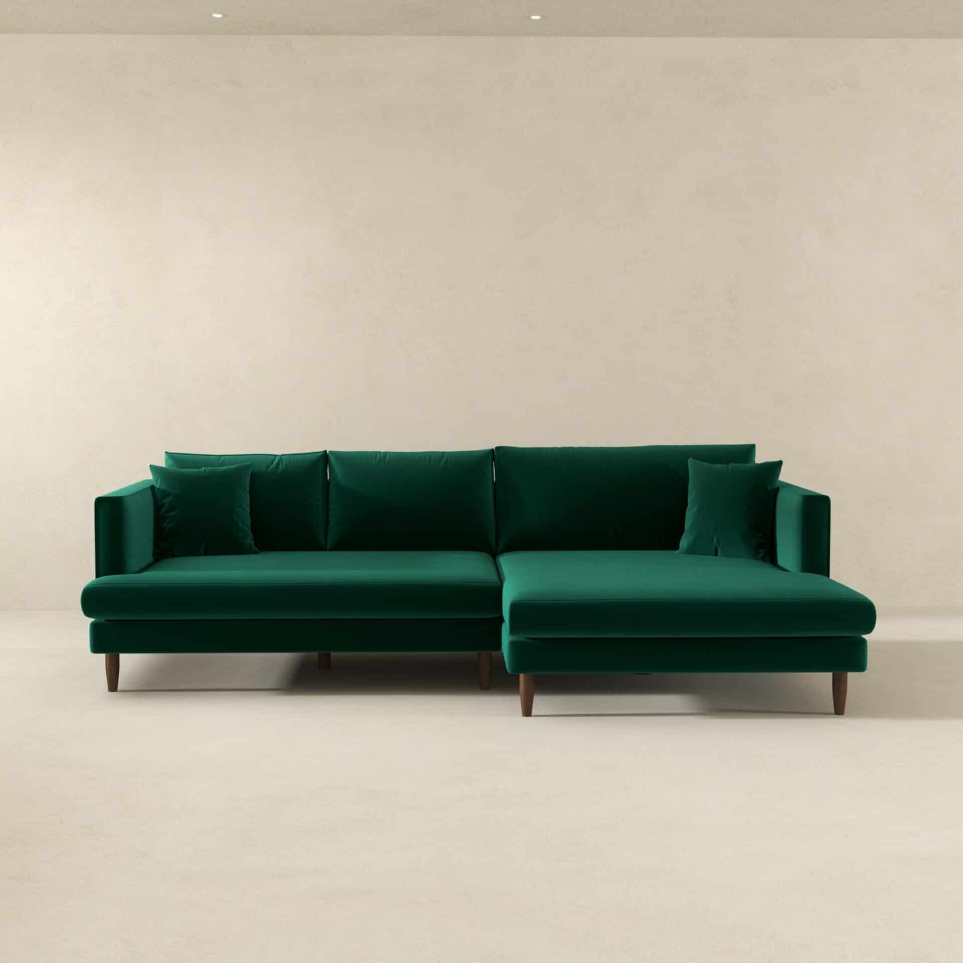 Green Velvet L-Shaped Sectional Sofa Right Facing 6 Green Velvet L-Shaped Sectional Sofa Right Facing - Image 6