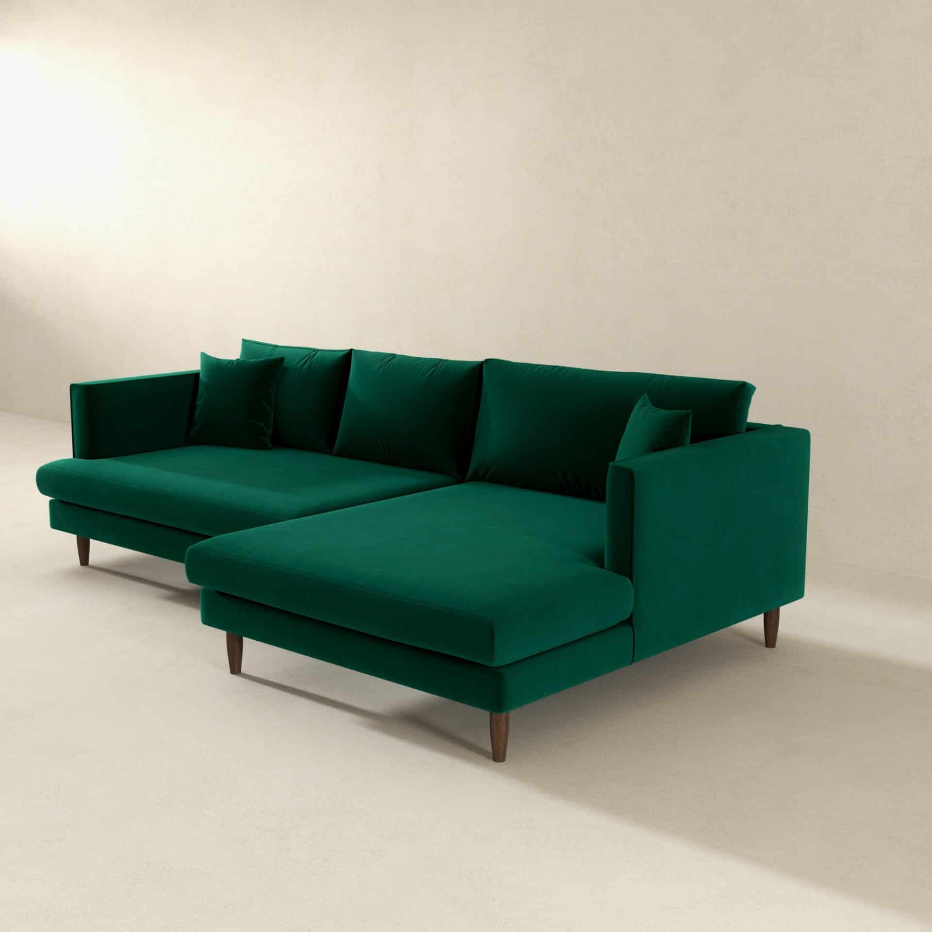 Green Velvet L-Shaped Sectional Sofa Right Facing 4 Green Velvet L-Shaped Sectional Sofa Right Facing - Image 4