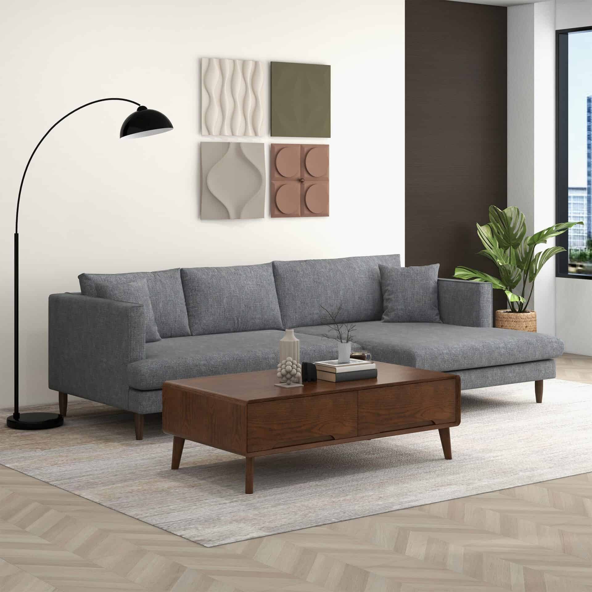 Grey Linen L-Shaped Sectional Sofa Right Facing 2 Grey Linen L-Shaped Sectional Sofa Right Facing - Image 2