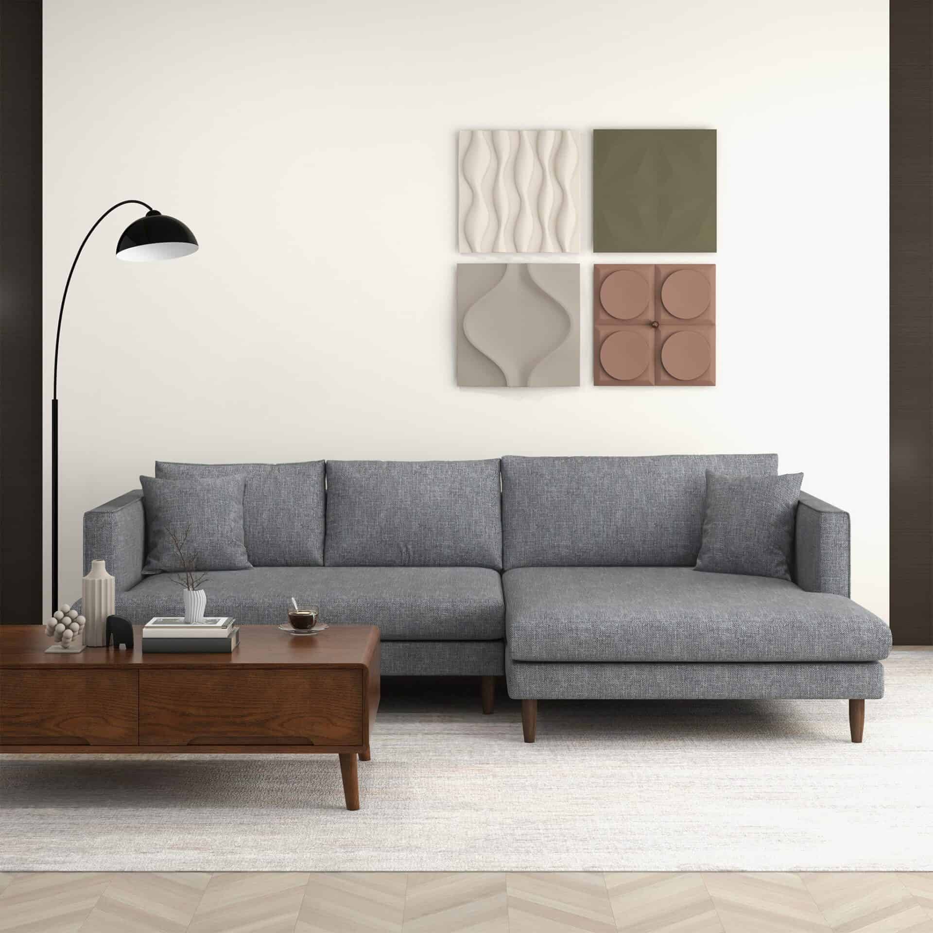 Grey Linen L-Shaped Sectional Sofa Right Facing 3 Grey Linen L-Shaped Sectional Sofa Right Facing - Image 3
