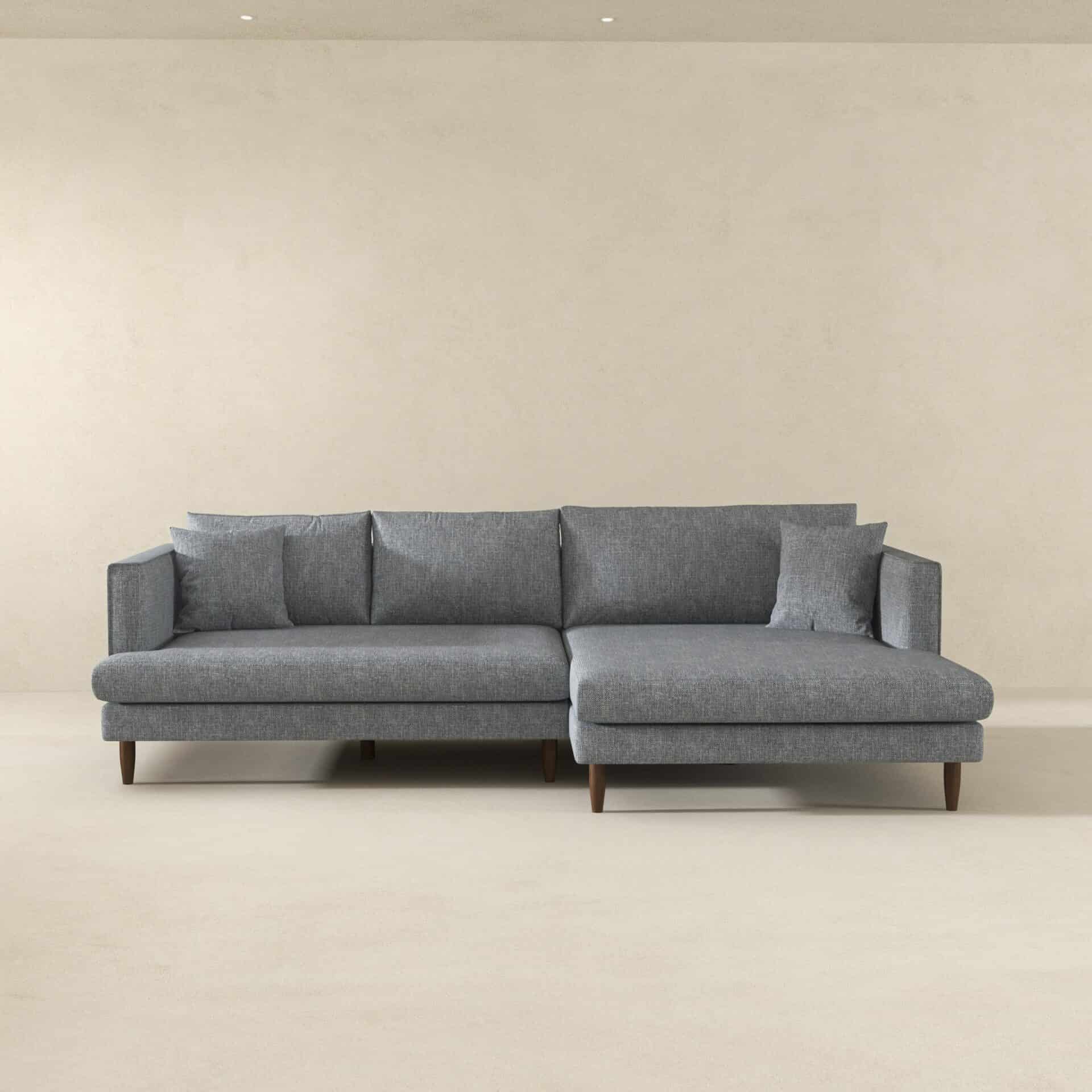 Grey Linen L-Shaped Sectional Sofa Right Facing 4 Grey Linen L-Shaped Sectional Sofa Right Facing - Image 4