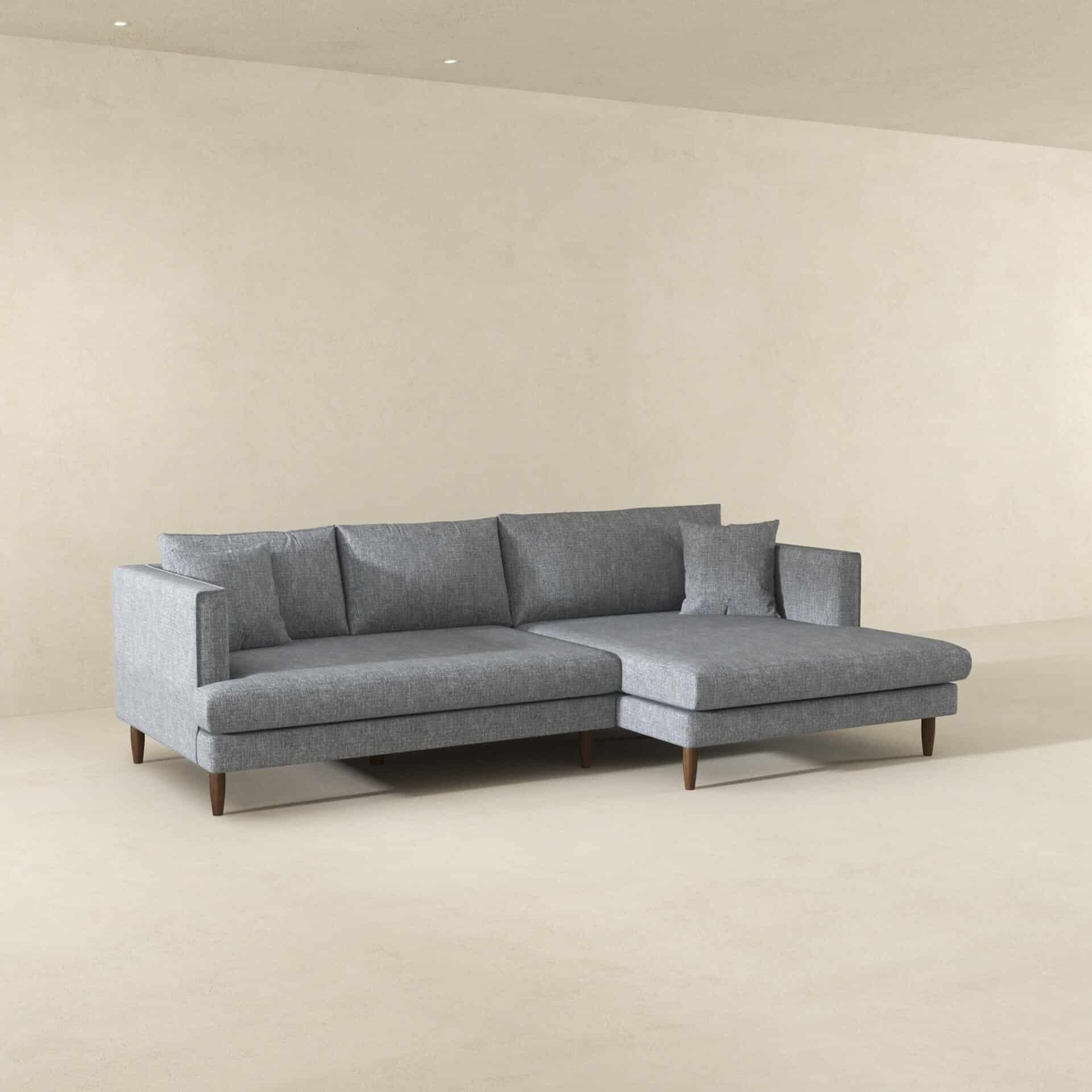 Grey Linen L-Shaped Sectional Sofa Right Facing 5 Grey Linen L-Shaped Sectional Sofa Right Facing - Image 5