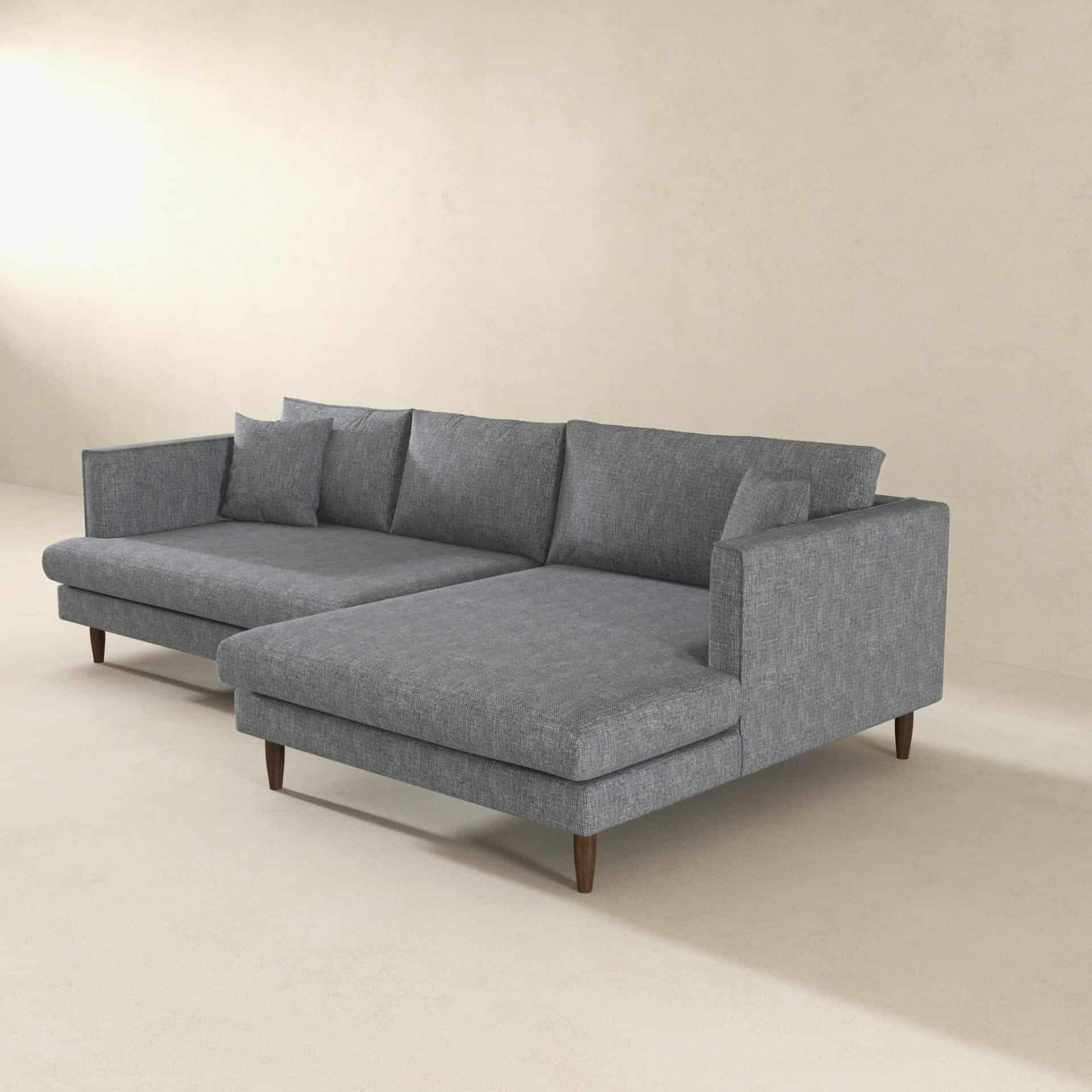 Grey Linen L-Shaped Sectional Sofa Right Facing 6 Grey Linen L-Shaped Sectional Sofa Right Facing - Image 6