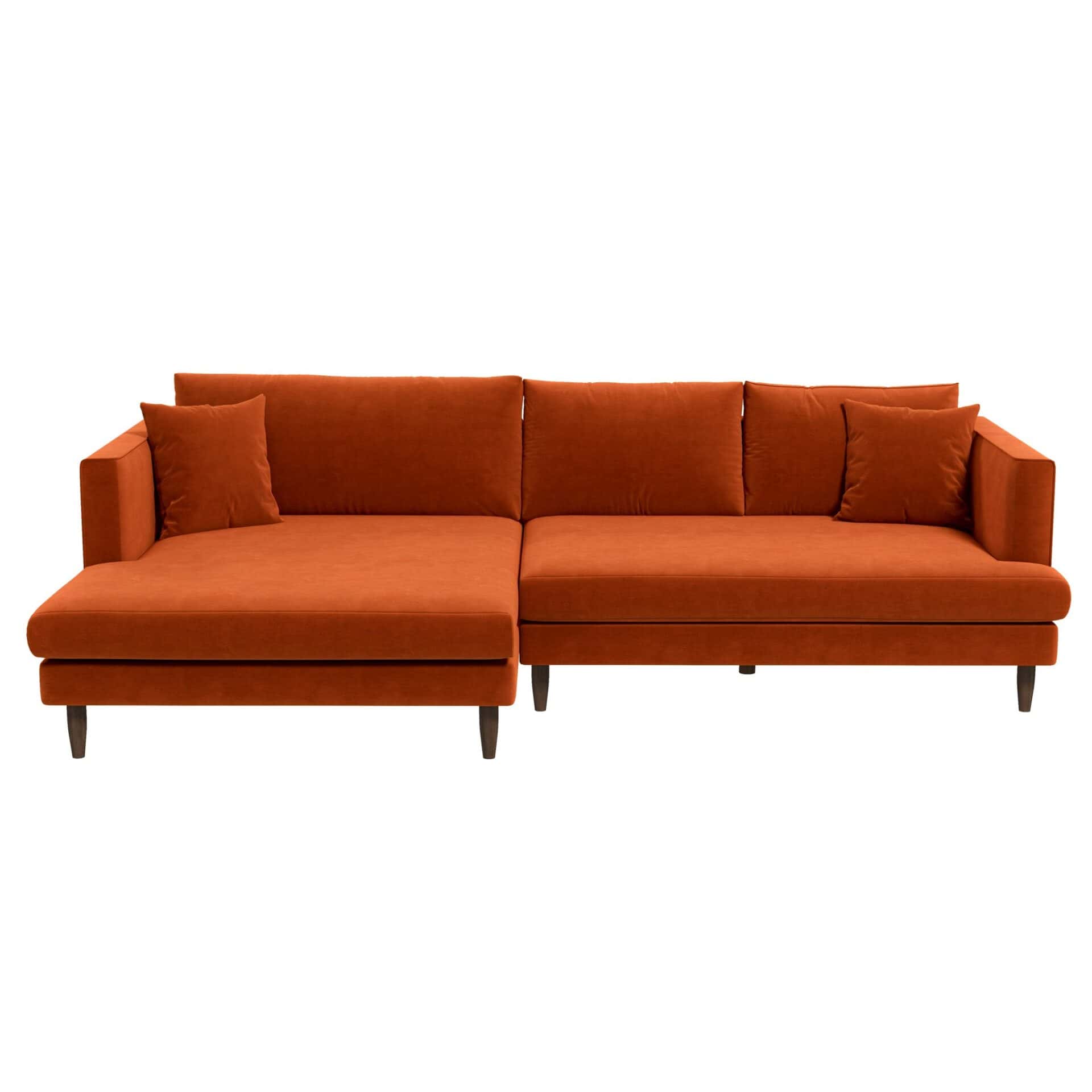 Orange Velvet L-Shaped Sectional Sofa Right Facing 1 Orange Velvet L-Shaped Sectional Sofa Right Facing