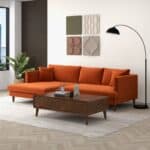 Orange Velvet L-Shaped Sectional Sofa Right Facing 9 Orange Velvet L-Shaped Sectional Sofa Right Facing
