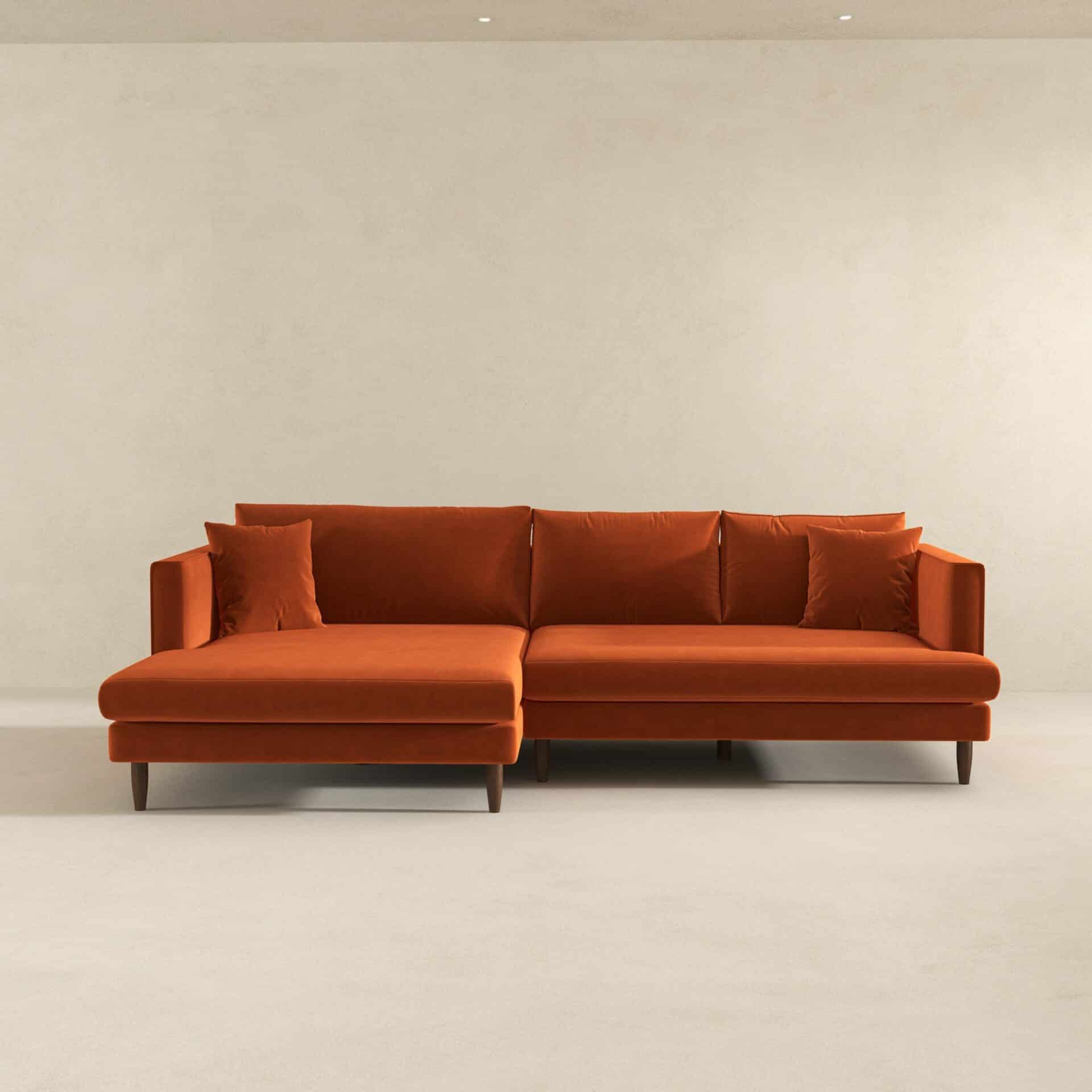 Orange Velvet L-Shaped Sectional Sofa Right Facing 6 Orange Velvet L-Shaped Sectional Sofa Right Facing - Image 6