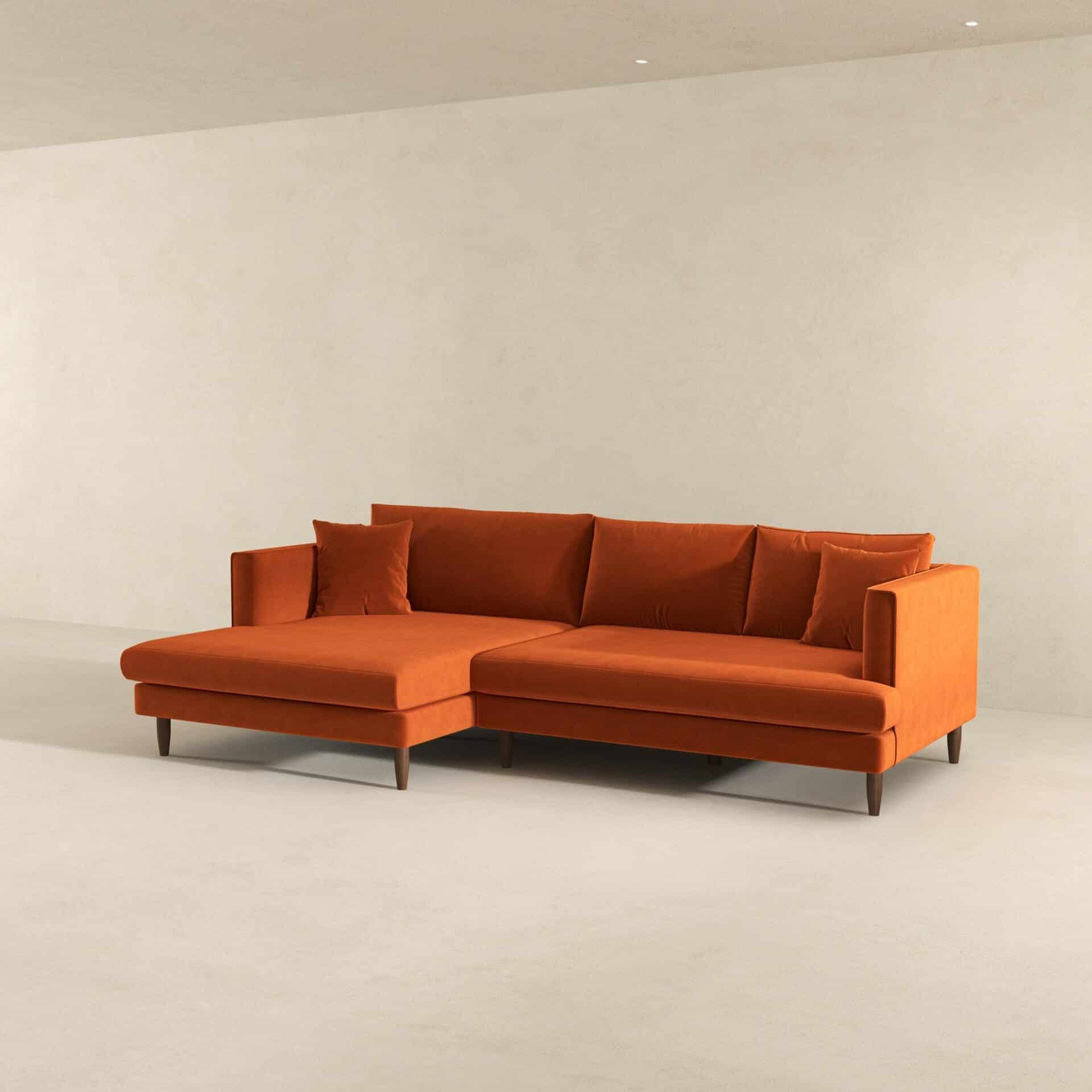 Orange Velvet L-Shaped Sectional Sofa Right Facing 5 Orange Velvet L-Shaped Sectional Sofa Right Facing - Image 5