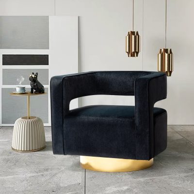 Blanca Black Velvet Swivel Barrel Accent Chair