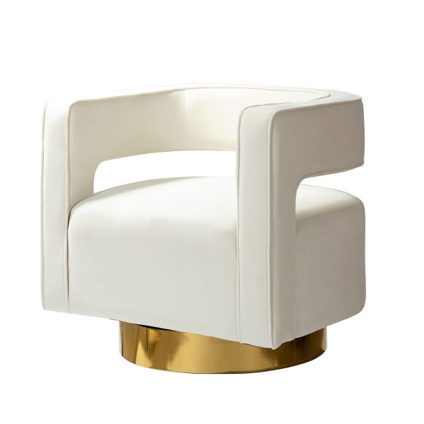 Blanca Ivory Velvet Swivel Accent Barrel Chair 1