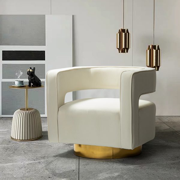 Blanca Ivory Velvet Swivel Accent Barrel Chair