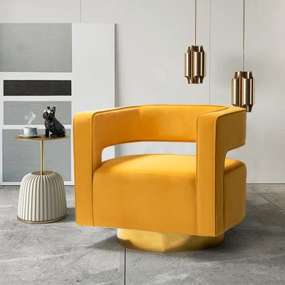 Blanca Mustard Velvet Swivel Barrel Accent Chair