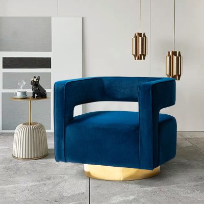 Blanca Navy Velvet Swivel Barrel Accent Chair