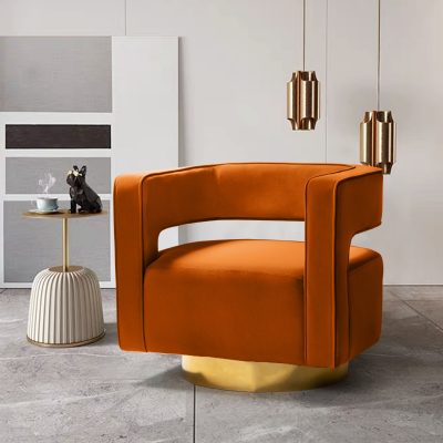 Blanca Orange Velvet Swivel Barrel Accent Chair
