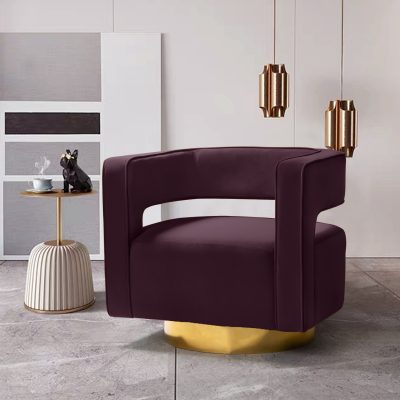 Blanca Purple Velvet Swivel Barrel Accent Chair