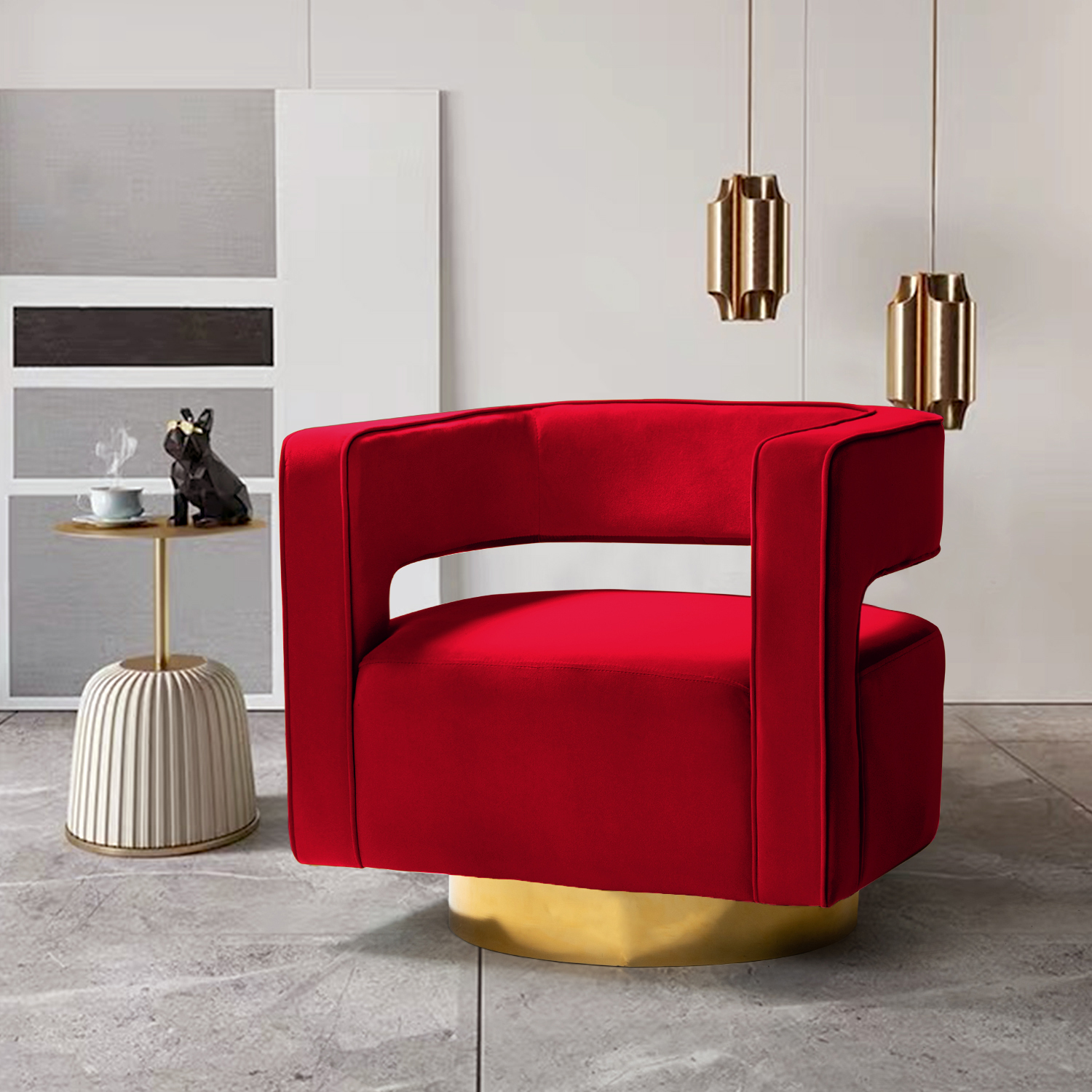 Blanca Red Velvet Swivel Barrel Accent Chair 1 Blanca Red Velvet Swivel Barrel Accent Chair
