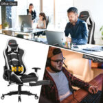 Blue Adjustable Massage Gaming Chair with Footrest and Lumbar Support 44 Blue Adjustable Massage Gaming Chair with Footrest and Lumbar Support