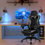 Blue Ergonomic Adjustable Gaming Chair with Footrest and Headrest