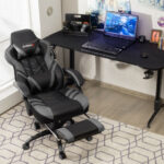 Blue Ergonomic Adjustable Gaming Chair with Footrest and Headrest