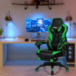 Blue Ergonomic Adjustable Gaming Chair with Footrest and Headrest