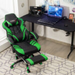 Blue Ergonomic Adjustable Gaming Chair with Footrest and Headrest