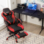 Blue Ergonomic Adjustable Gaming Chair with Footrest and Headrest