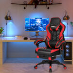 Blue Ergonomic Adjustable Gaming Chair with Footrest and Headrest