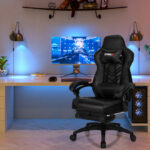 Blue Ergonomic Adjustable Gaming Chair with Footrest and Headrest