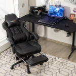 Blue Ergonomic Adjustable Gaming Chair with Footrest and Headrest