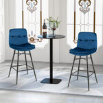 Velvet Upholstered Bar Stools with Tufted Back and Footrests (Set of 2)