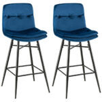 Velvet Upholstered Bar Stools with Tufted Back and Footrests (Set of 2)